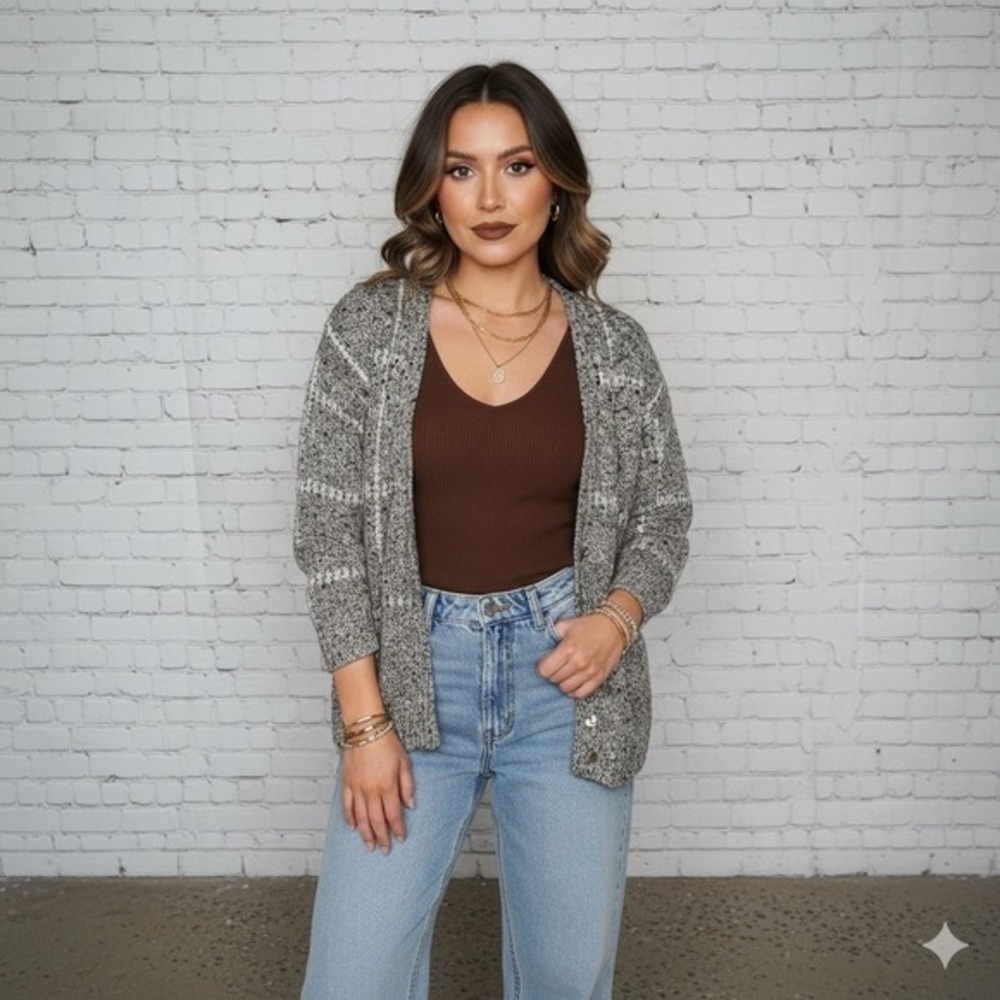 ✨Vintage 80's Robert Scott Knit Cardigan Beige Gray Plaid Button Front Sweater S